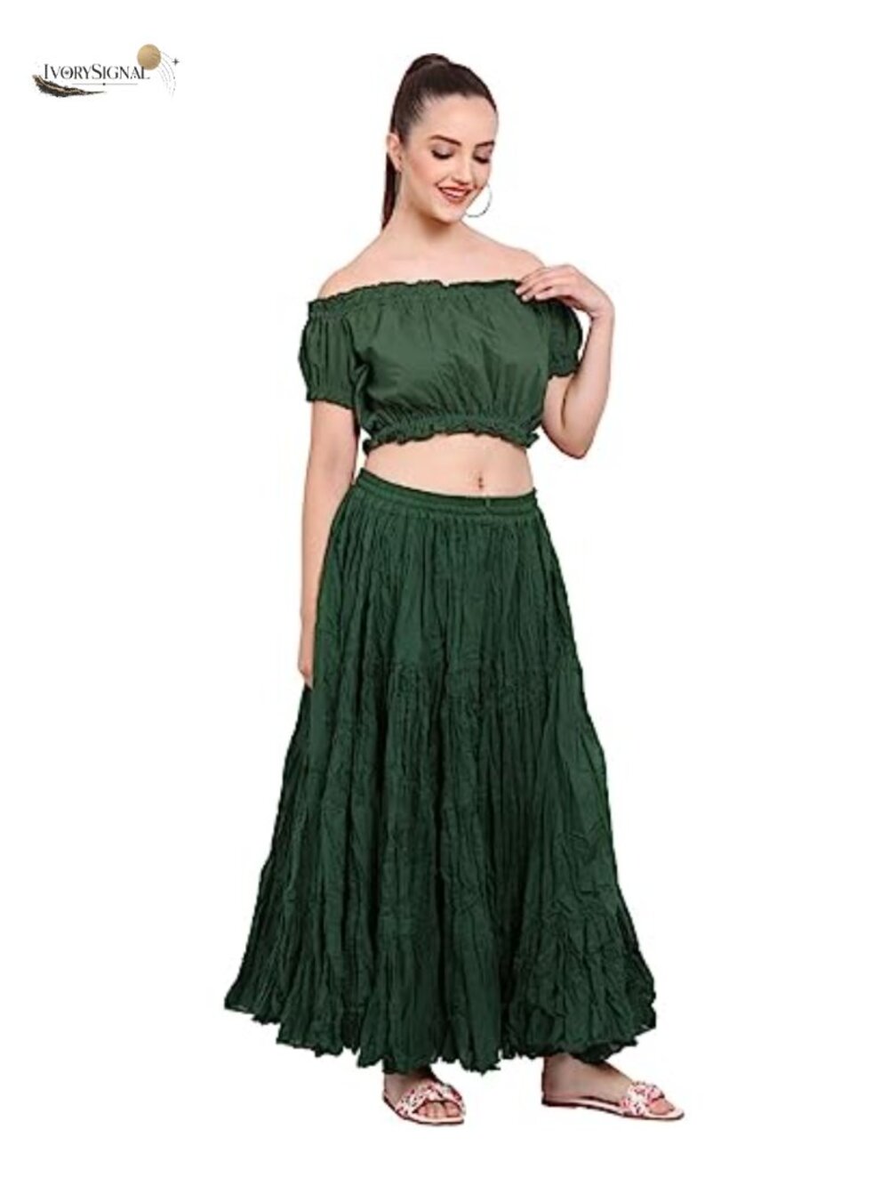 Wevez 25 Yard Cotton Maxi Skirt Tiered Flowy Belly Dance Festival Skirt - Picture 4 of 6